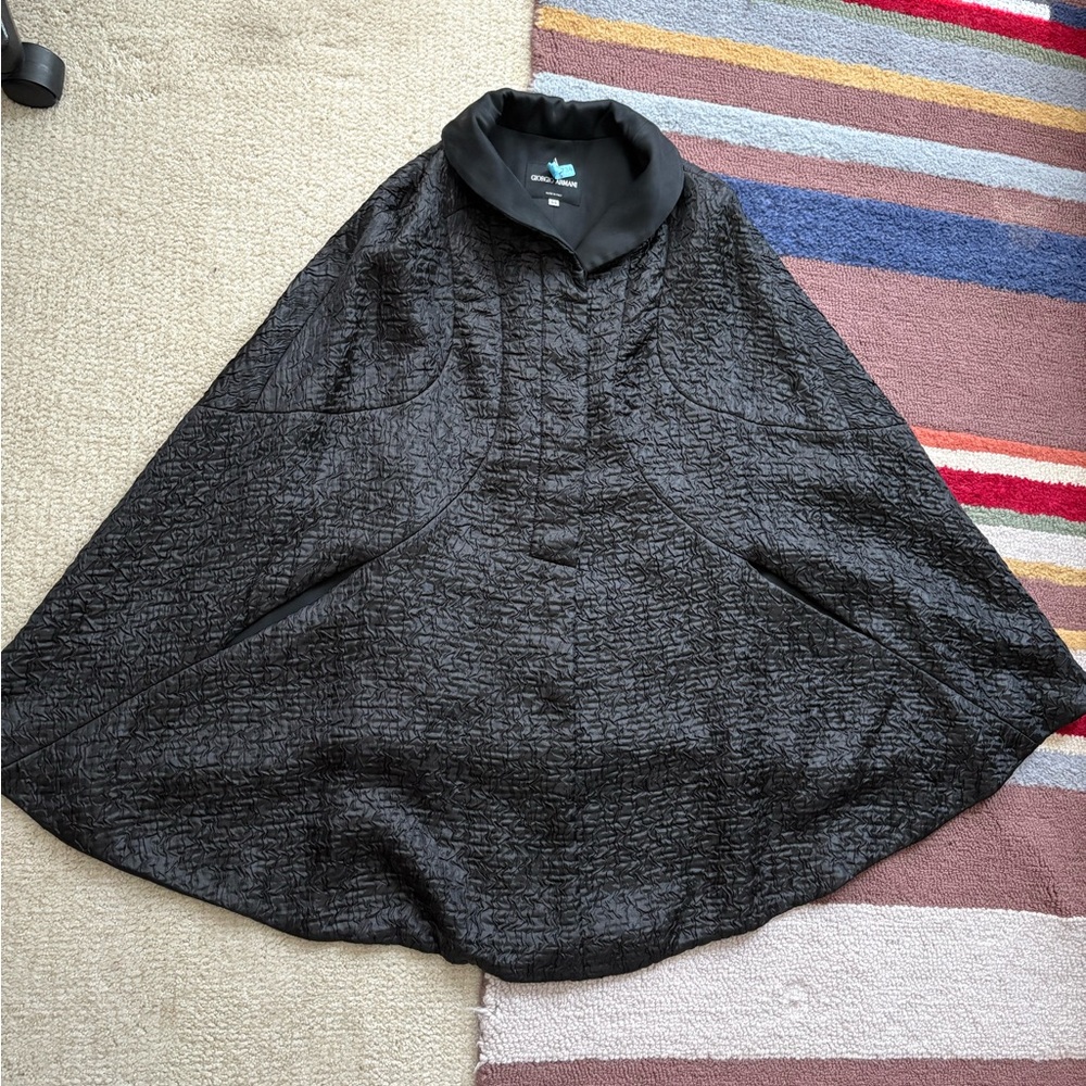 Giorgio Armani Textured Black Cape with Collar